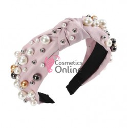 Bentita deosebita pentru par din stofa cu Perle color BTP029D - Rose